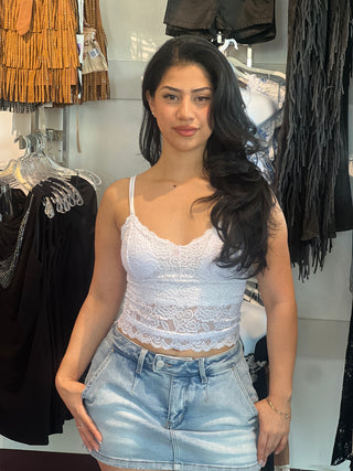 Lace V Neck Tank Top With Dual Spaghetti Strap