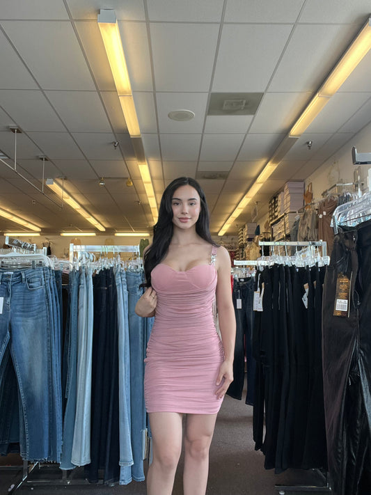 Pink mesh mini dress