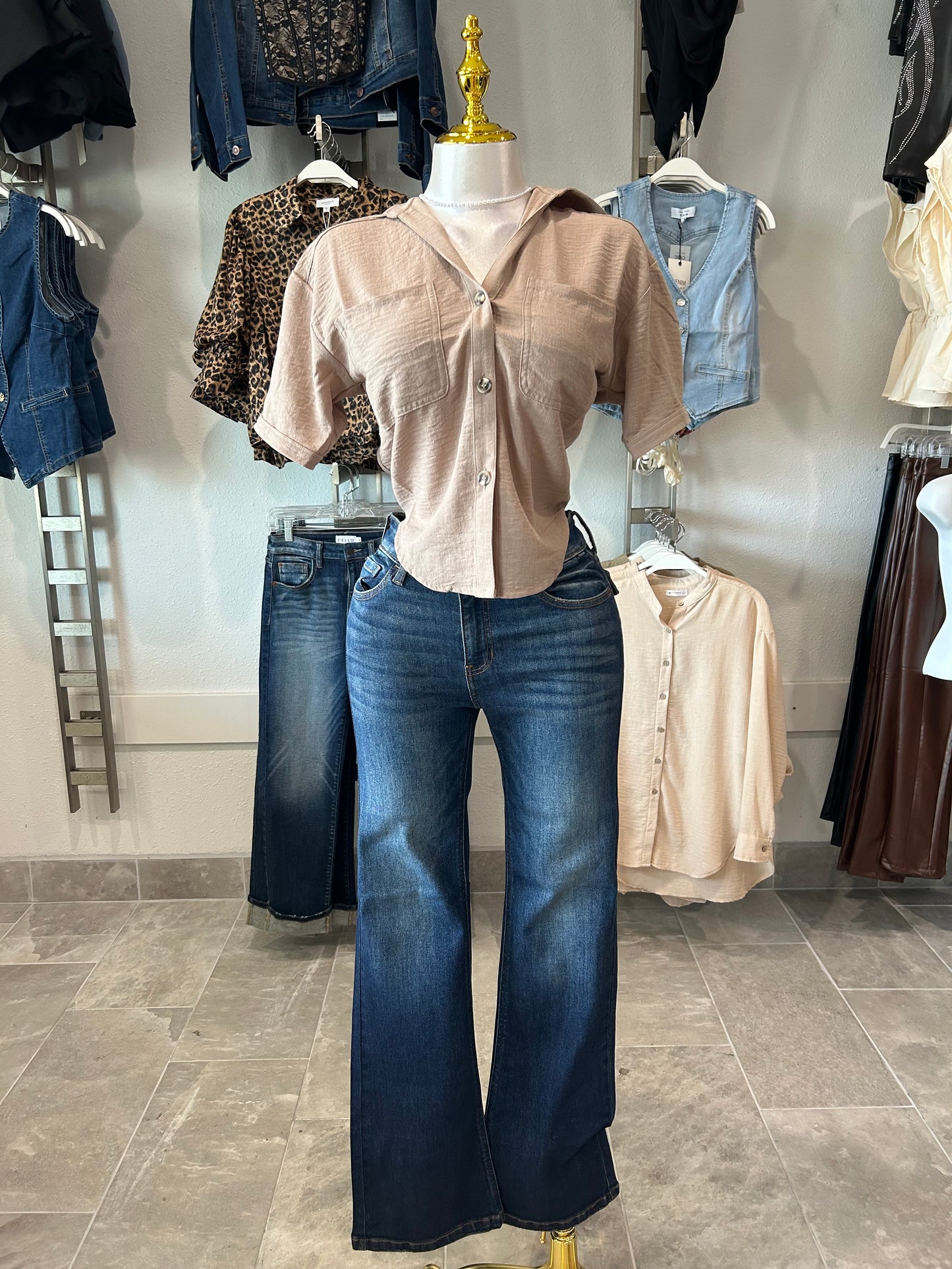 Mid Rise Bootcut Jean With Flap Back Pockets