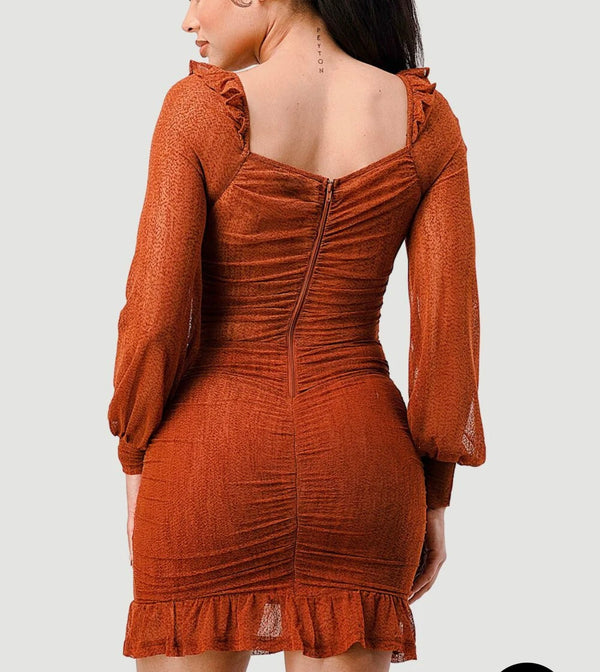ONION MESH RUFFLE DOUBLE RUCHED BODYCON