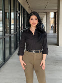 3/4 ROLL UP SLEEVE SIDE RIB PANEL STRETCH SHIRT