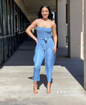 Smocked Wide Leg Cropped Jumpsuit