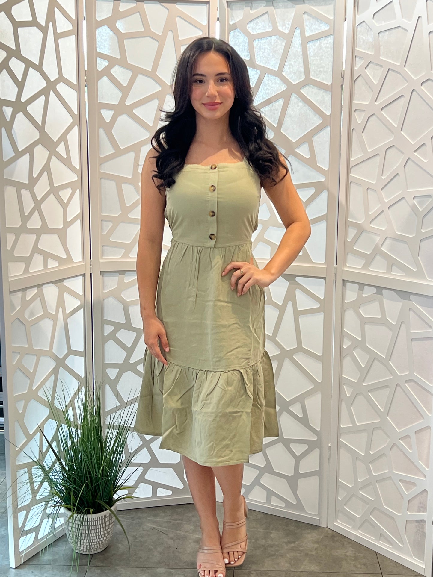 Midi Dress With Waist Tie