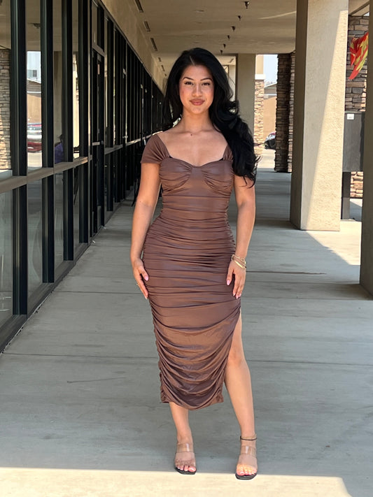 Leather midi dress with side slit  hi