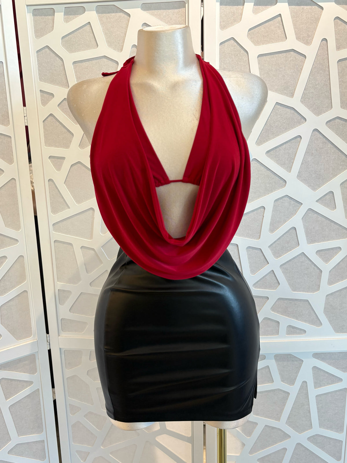 Halter cowl neck open back top