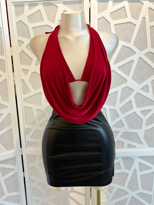 Halter cowl neck open back top