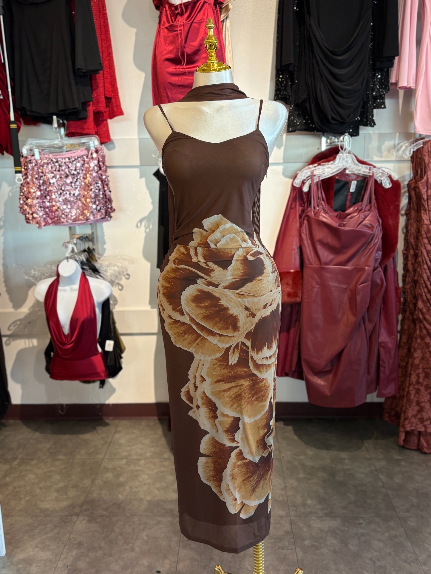 Chloe dress with chiffon scarf