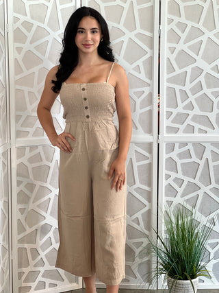 Smocked Wide Leg Cropped Jumpsuit