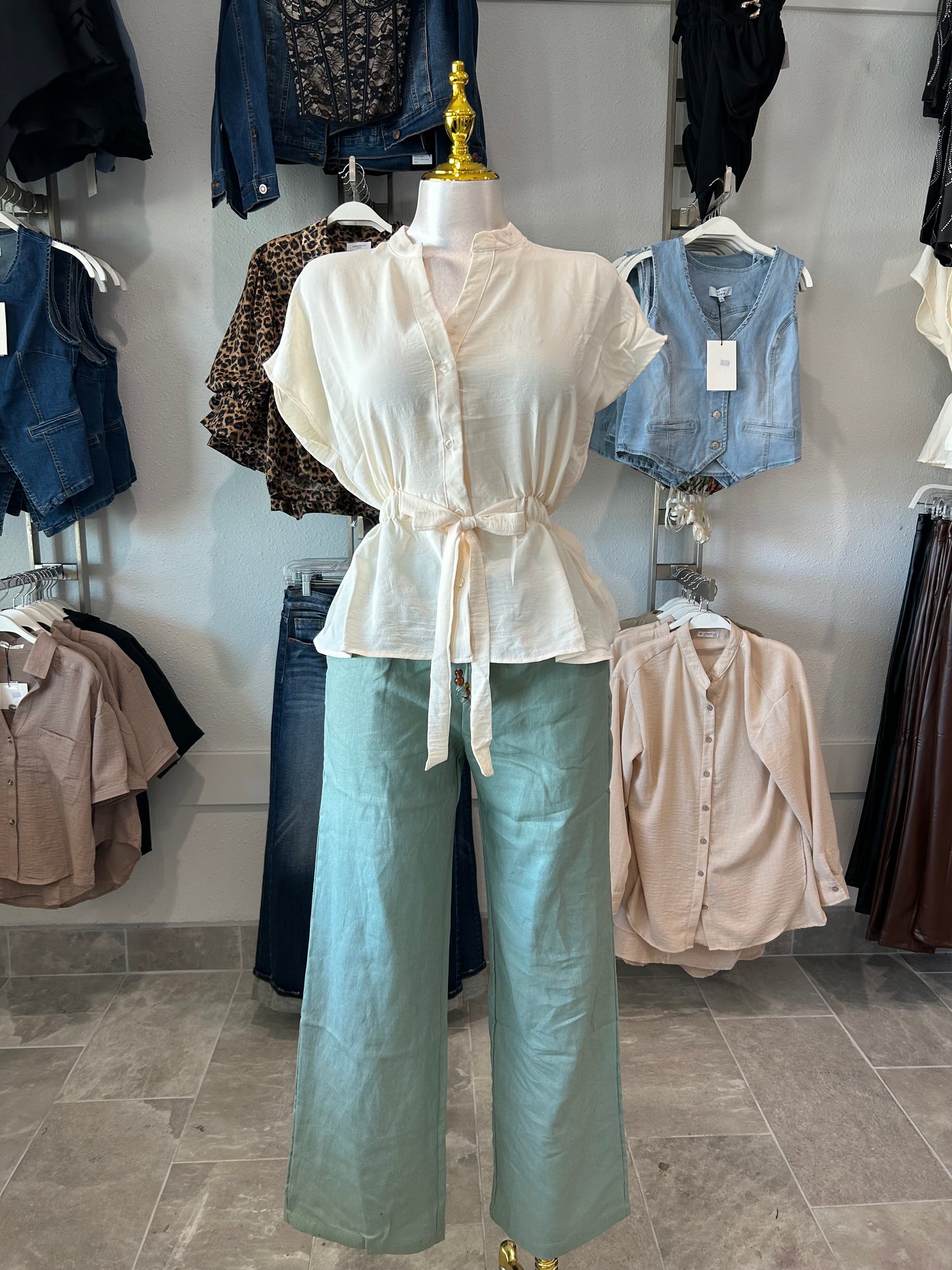 Drawstring Straight Leg Linen Pants