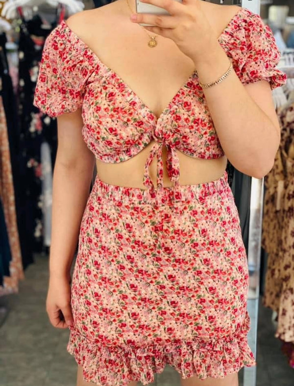 Floral skirt crop set