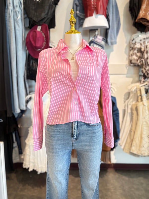 LONG SLEEVE FRONT POCKET BUTTON DOWN STRIPE POPLIN SHIRT