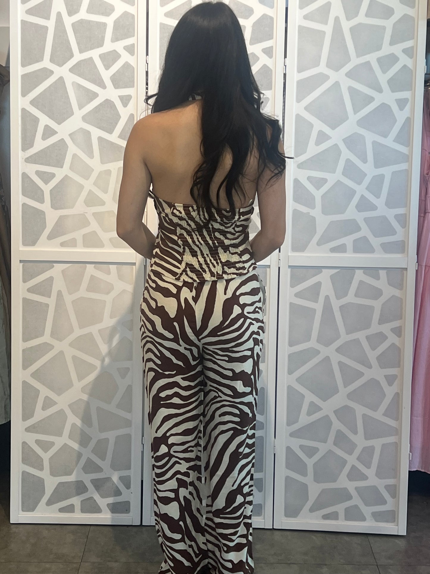 Zebra halter top & wide leg pant set