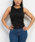 Ruched Sleeveless Round Neck Top