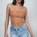 Scarlet Vegan Leather Embroidered Western Corset Top