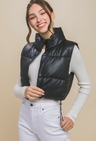 Clair pu faux leather vest with snap button
