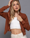 LONG SLEEVE CROP ZIP-UP THERMAL HOODIE JACKET