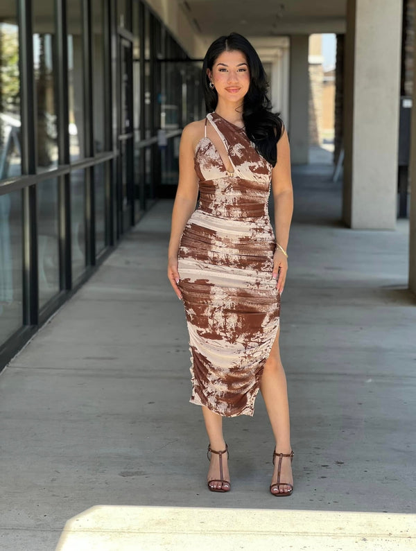 MARBLE PRINT ONE SLEEVE DRESS