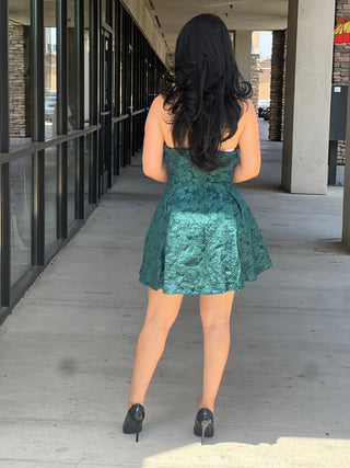 Floral Jacquard Knit Halter Fit & Flare Mini Dress