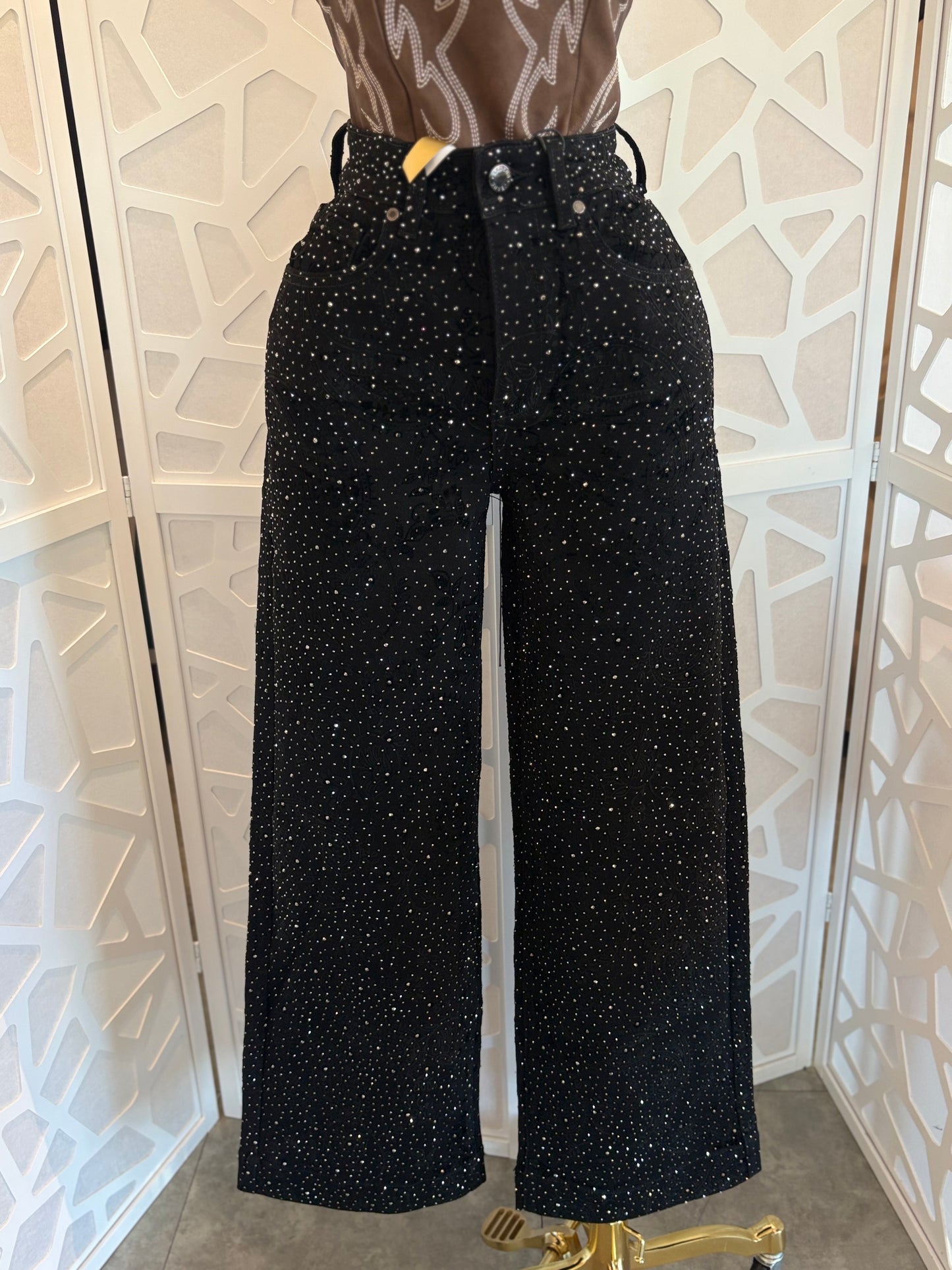 WIDE LEG CRYSTAL JEANS