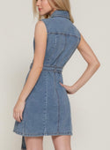 Sleeveless Stretch Denim Mini Shirt Dress