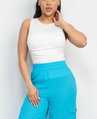 Ruched Sleeveless Round Neck Top