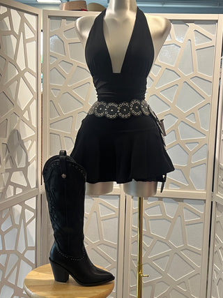 Sleeveless Open Back Halter Ruffled Romper