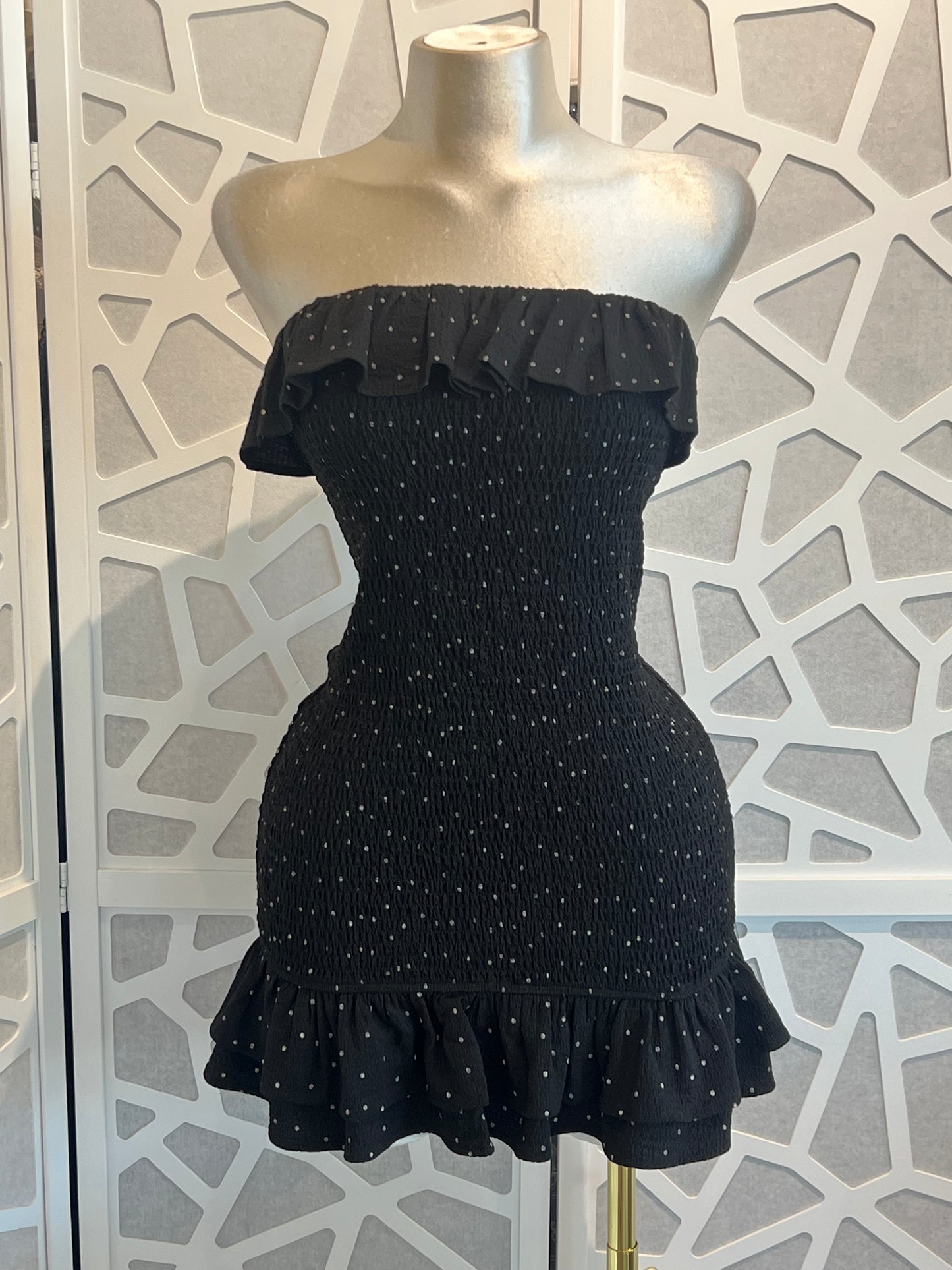 STRAPLESS POLKA DOT MINI DRESS