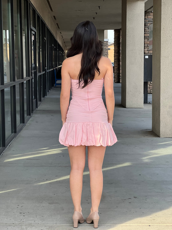 ONION MESH & STRETCH CRINKLED WOVEN TUBE MINI DRESS