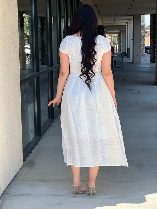 Thalia Front button smocked back midi dress