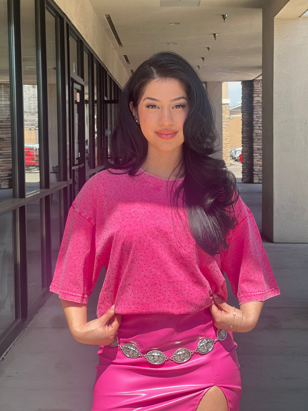 Rhinestone Studded Oversized Tee