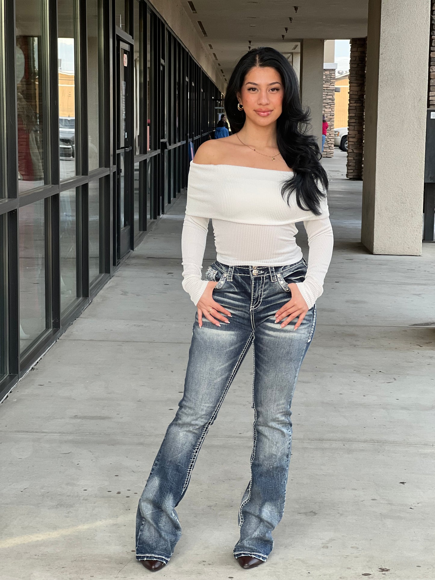 Coquette embroidery bootcut jeans