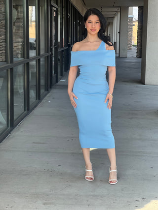 ONE SHOULDER SHORT SLEEVE or OFF SHOULDER MIDI DRESS