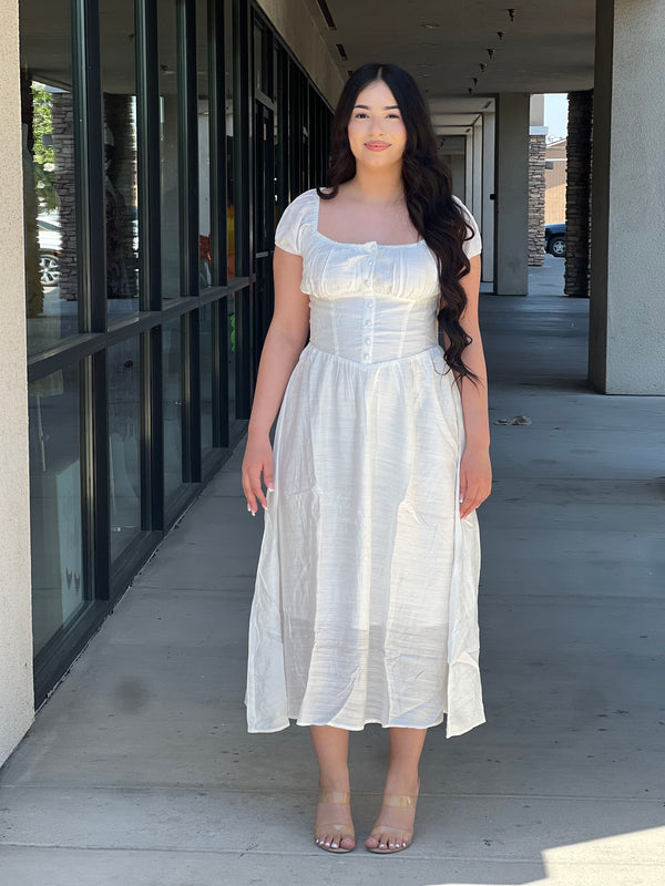 Thalia Front button smocked back midi dress