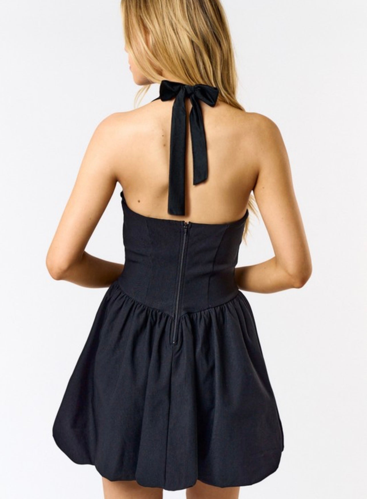 MINI HALTER BUBBLE HEM DRESS