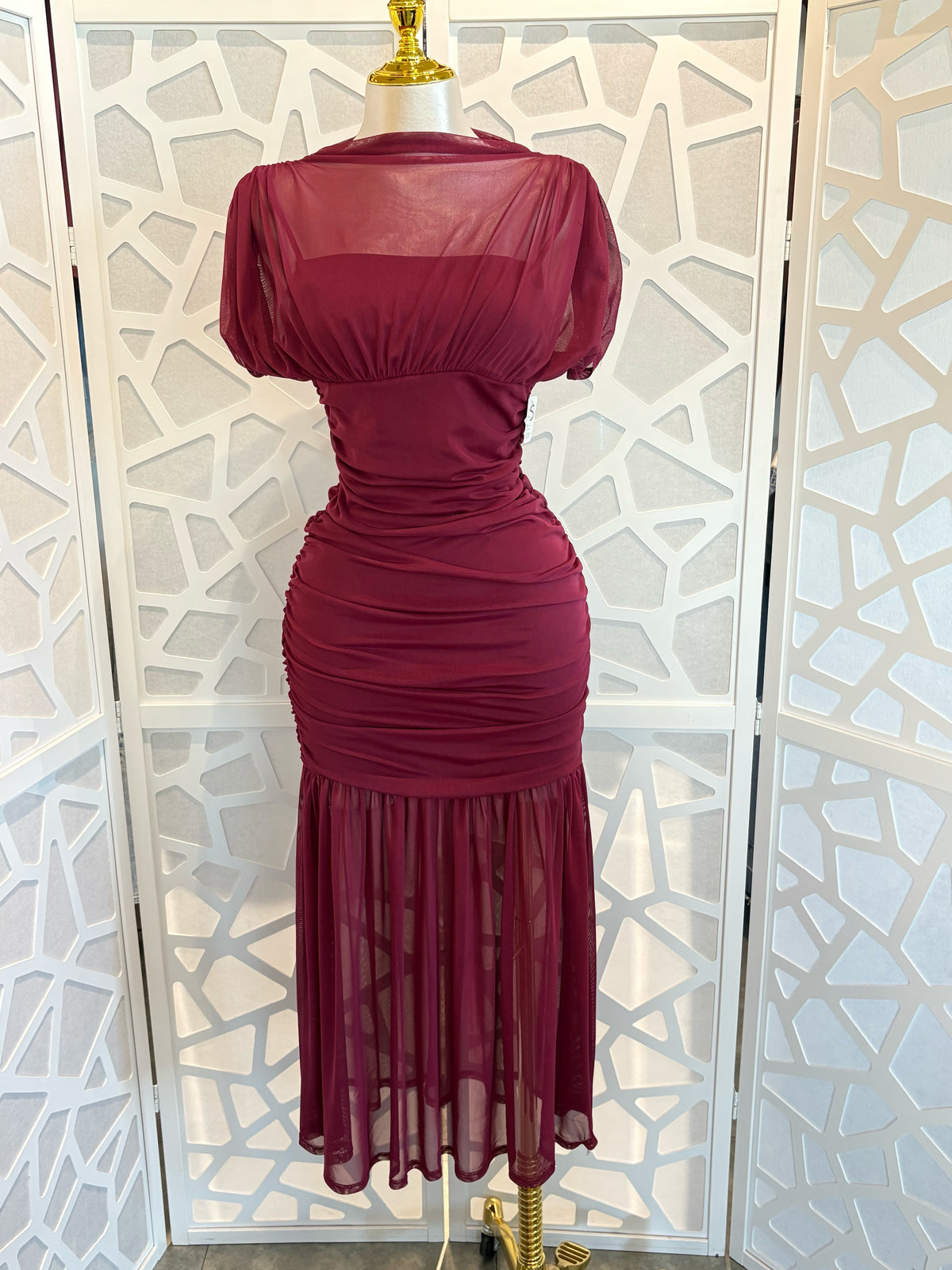 NANCY MESH BOTTOM FLARE DRESS
