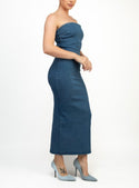 Back Slit Zippered Tube Denim Dress