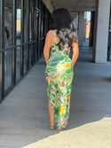 Tropical-Printed Cami V-Neck Slit Dress