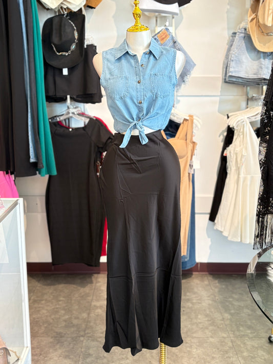 Long satin skirt