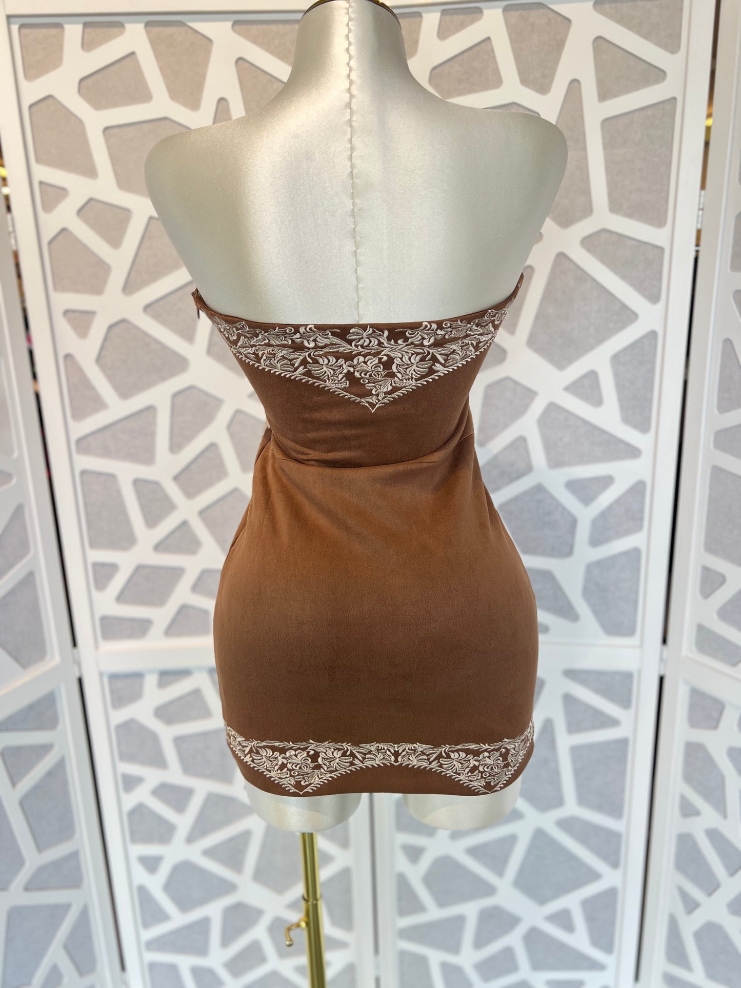 LAREDO Embroidered Suede Mini Dress (No stretch)