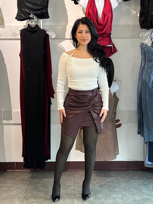 Plum leather skirt