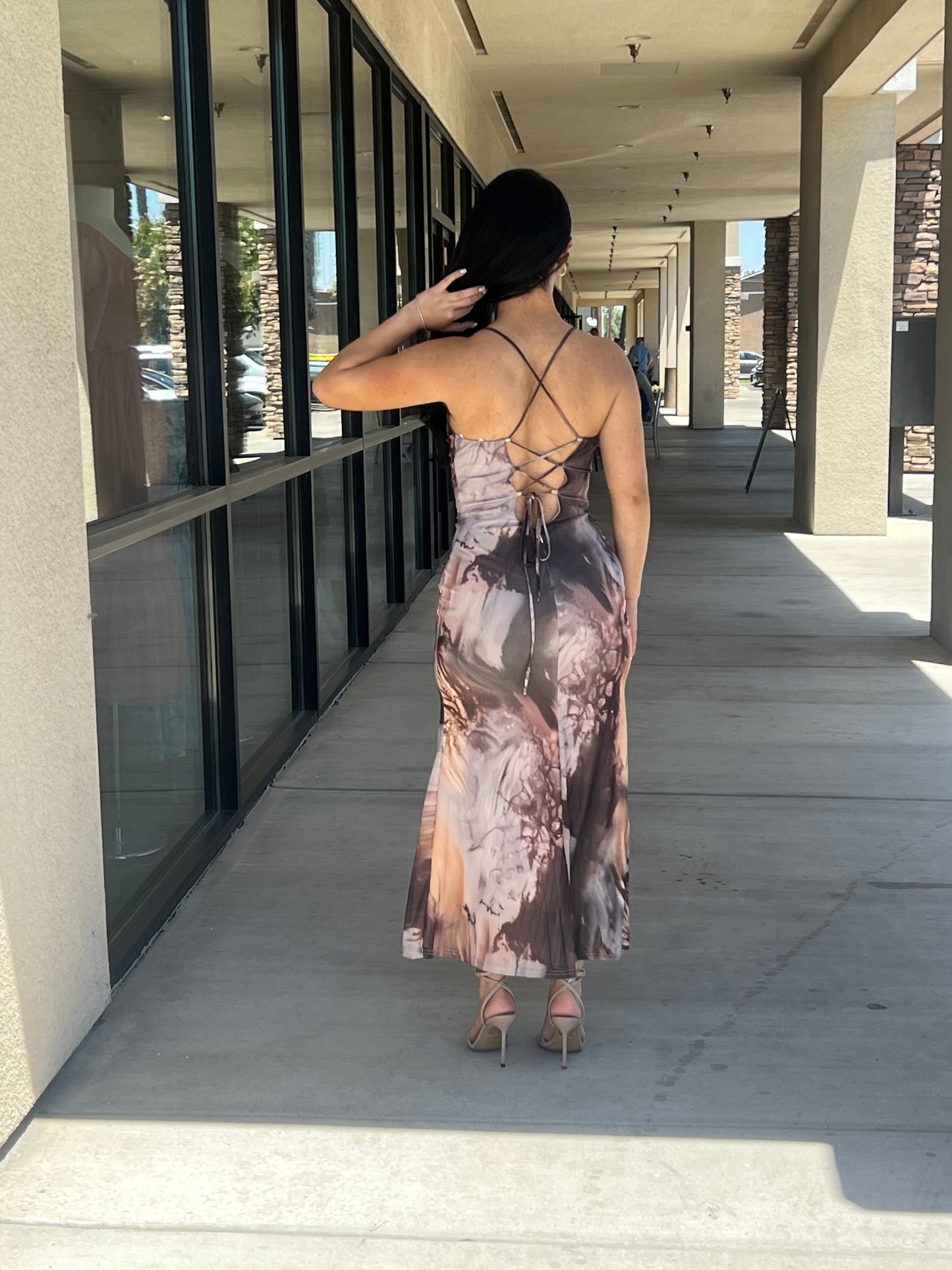 Mesh open back maxi dress