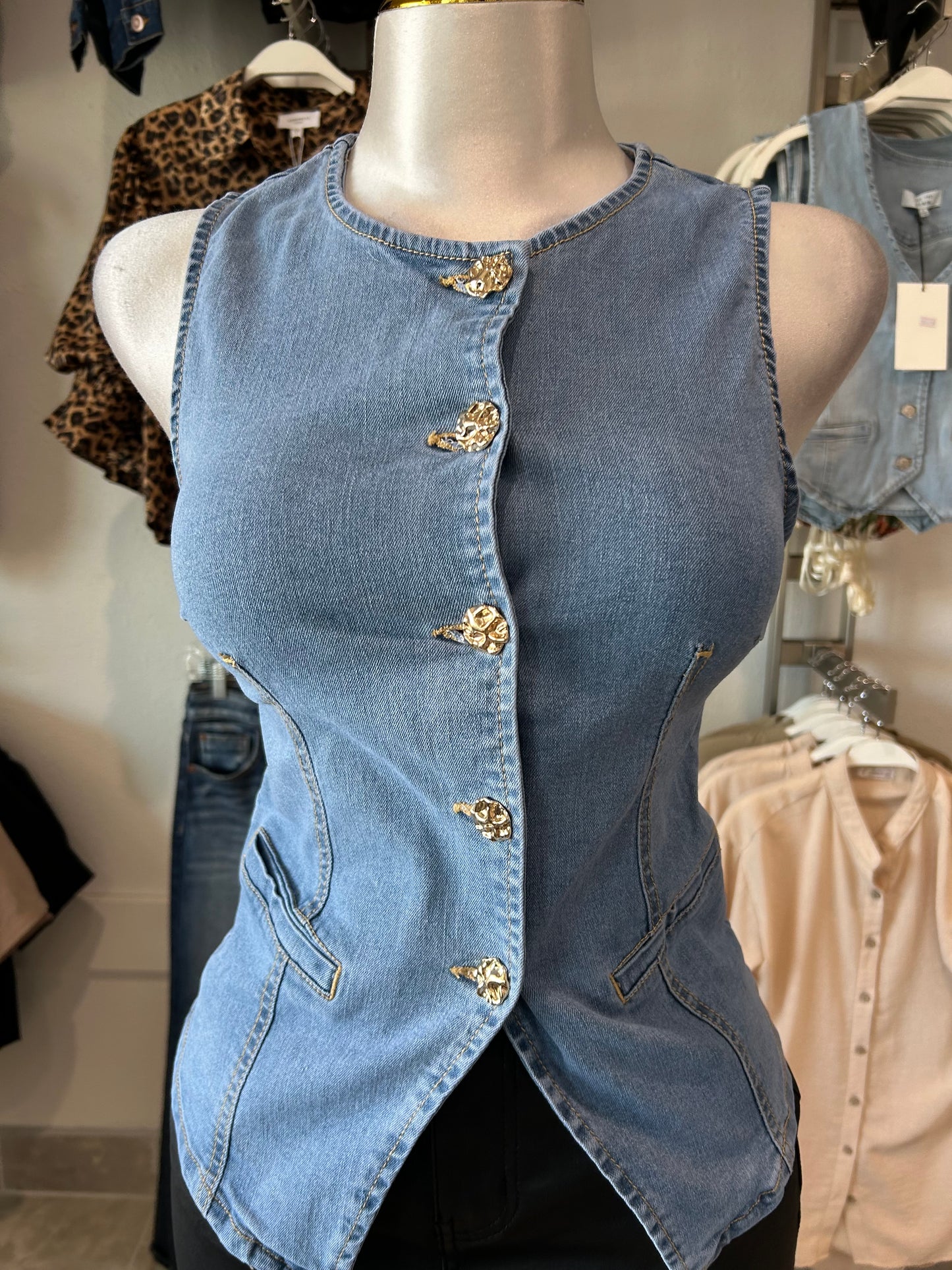 Crew-neck Denim Vest