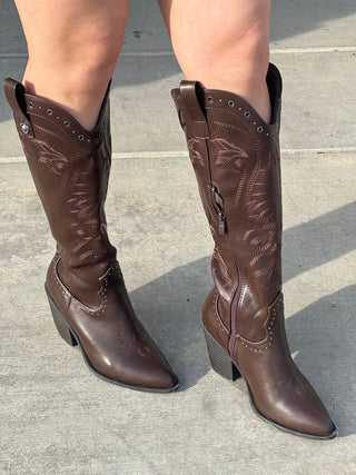 WOMEN POINTY TOE CHUNKY WESTERN BOOTIES