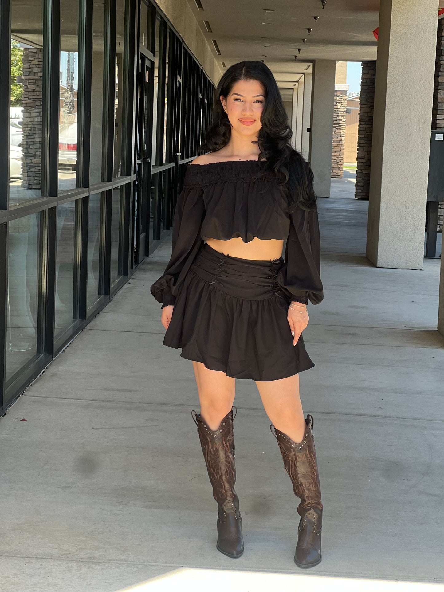 Romantic Off Shoulder Top And Gathered Skirt Set