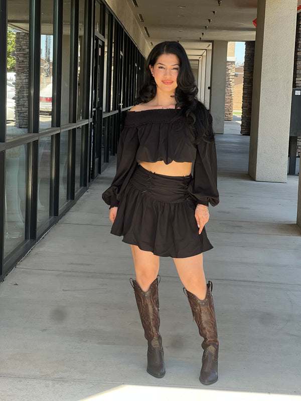 Romantic Off Shoulder Top And Gathered Skirt Set