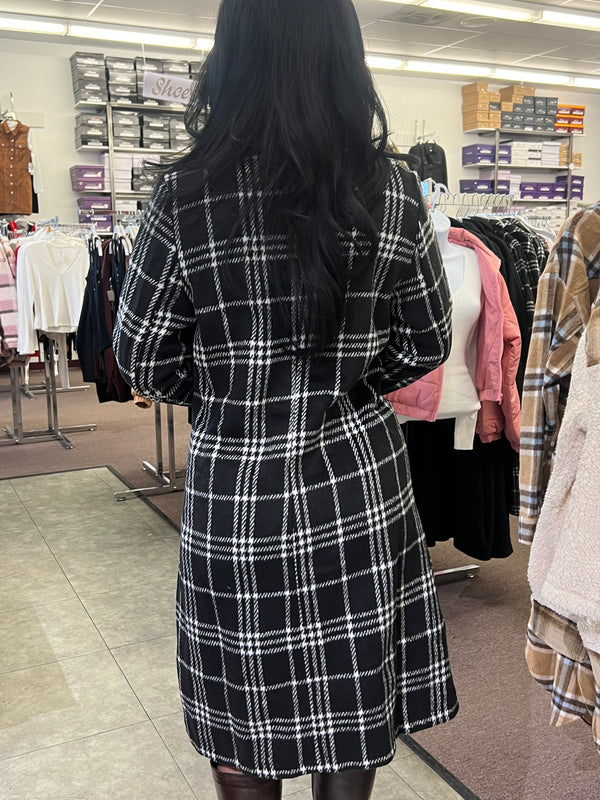 Black checkered long length coat
