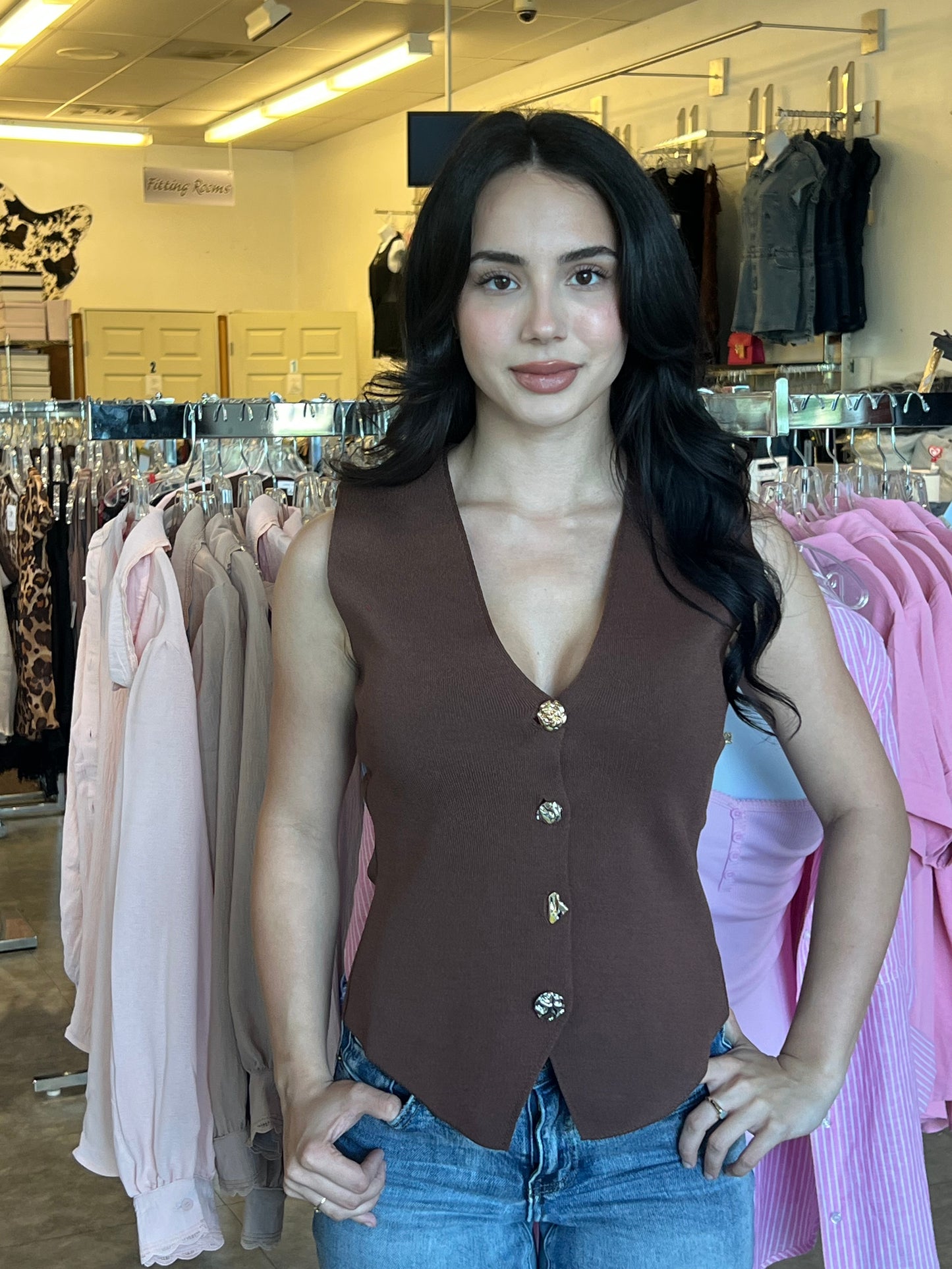 V-Neck Vest gold button