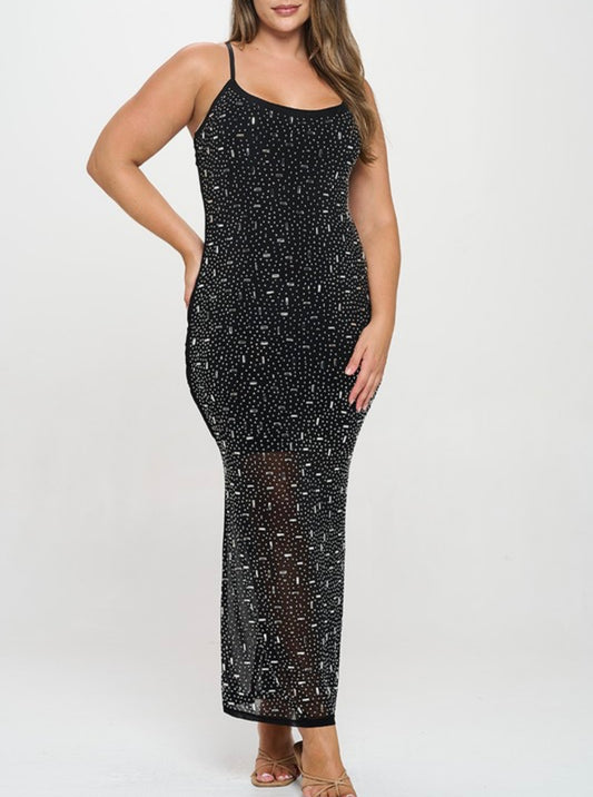 Junior Plus Rhinestone Maxi Dress