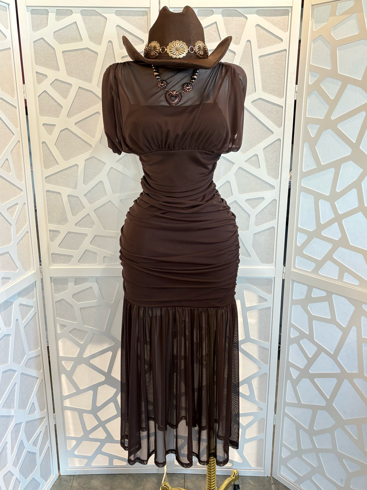 NANCY MESH BOTTOM FLARE DRESS