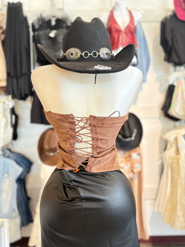 Embroidery suede crop top